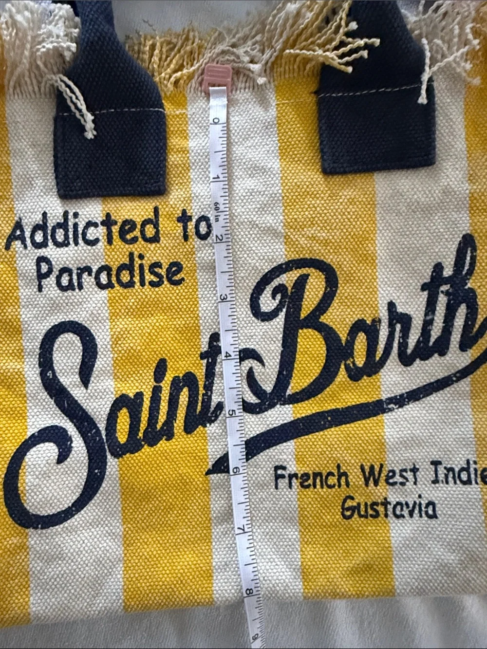 MC2 Saint Barth Yellow and Navy Striped Fringe Tote